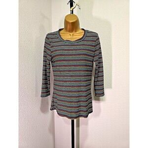 Rainbow Striped Ribbed Top Womens Lge Pride Retro Casual Dopamine Basic M Fasis